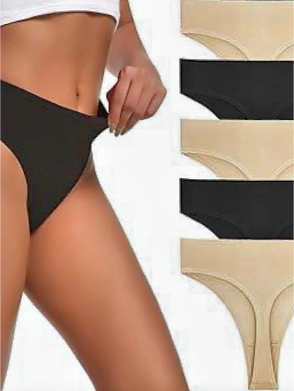 Women's High Waisted Ribbed Cotton Thongs Stretchy High Cut Underwear